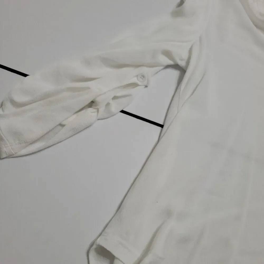 Francescas Harper Shirt Womens Small Long Sleeve Boho Blouse White Comfort Top‎